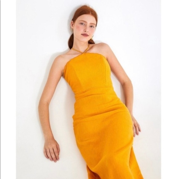 NEW with tags Farm Rio Festone Midi Dress in Solid Apricot M - Picture 1 of 6